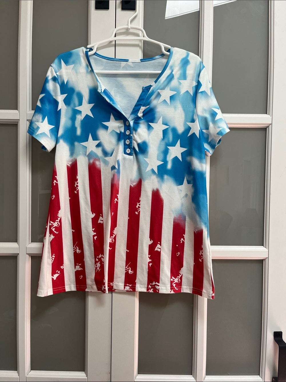 Patriotic Stars & Stripes Short Sleeve Henley Tee